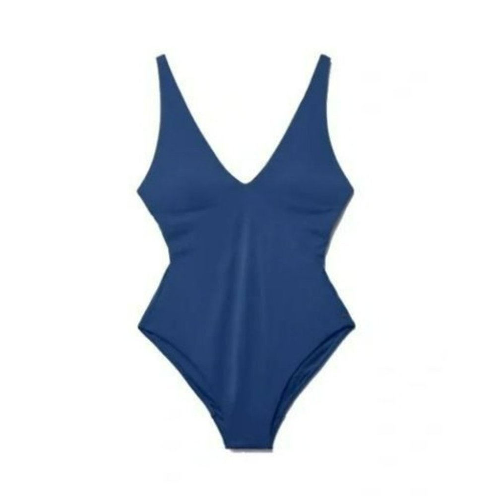 Everlane V-Neck One Piece Swimsuit Blue Size L NWT